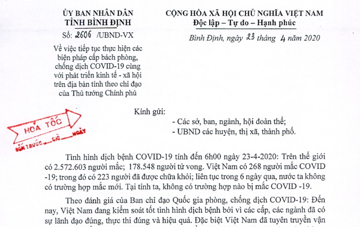 Tiếp tục thực hiện các biện pháp cấp bách phòng, chống dịch COVID-19 cùng với phát triển kinh tế - xã hội trên địa bàn tỉnh theo chỉ đạo của Thủ tướng Chính phủ