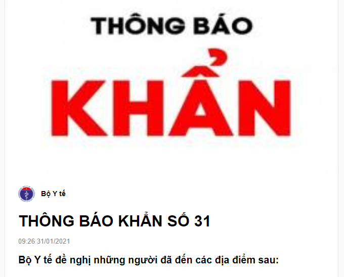 THÔNG BÁO KHẨN SỐ 31