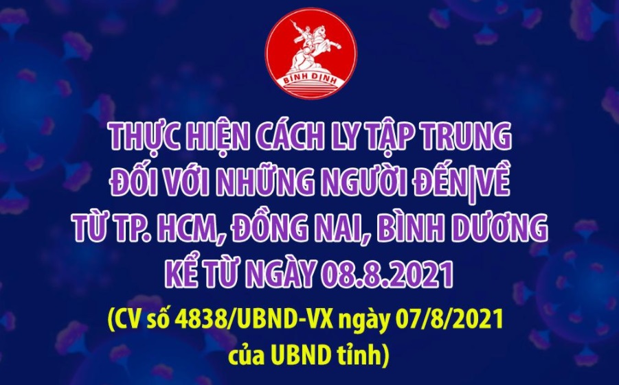 Thực hiện cách ly tập trung đối với những người đến|về Bình Định từ Thành phố Hồ Chí Minh, Bình Dương, Đồng Nai