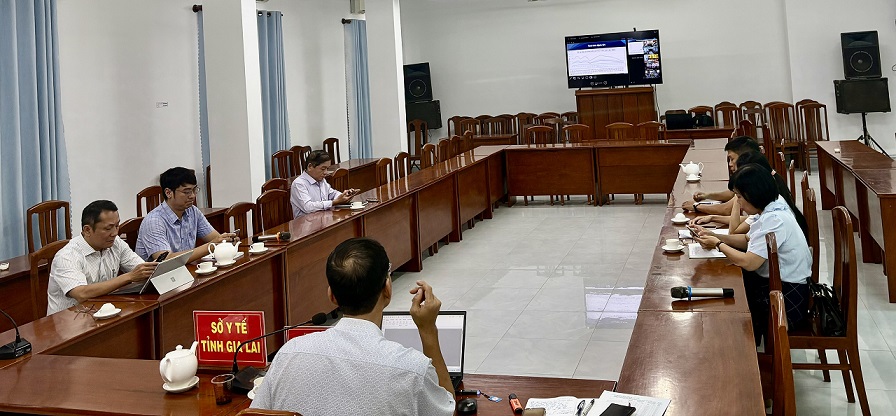 Quang cảnh buổi Hội nghị trực tuyến tại điểm cầu Sở Y tế Gia Lai (Ảnh: Thu Phương)